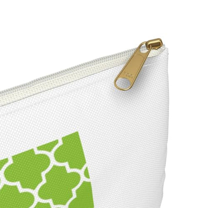 3dRose Bright green quatrefoil pattern Lime Moroccan tiles retro Islamic art white geometric clover lattice Accessory Pouch Large - size: Large