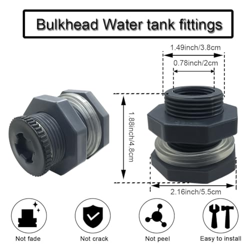NPT 1/2 Female PVC Heavy-Duty Bulkhead Fitting with Plug, Silicon Seal Gasket Water Tank Connector for 1.5 Inch Hole Saw Rain Barrels, Aquariums 2Pcs (Thickened Version) - size: 1/2 NPT Female