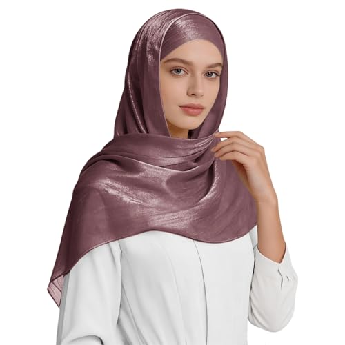 Premium Hijab Head Scarf for Women Lightweight Shimmer Hijab Head Wrap Scarves Crepe Satin Scarf Shawl Wrap - color: Mauve