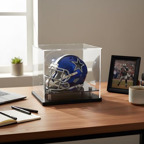 Mini Helmet Display Case,Self-Assembly Clear Acrylic Football Mini Helmet Display Box Protection Holder Dustproof Sports Collectibles Storage Showcase - size: 8x6x7 inch