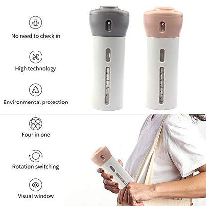 2 Pack 4 in 1 Travel Dispenser, CHIVENIDO Lotion Shampoo Gel Travel Dispenser Bottle Sets Shower Bottles Refillable Travel Bottles for Makeup Travel Supplies (Pink, Gray)