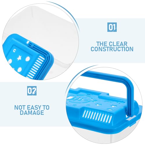 MERRYHAPY Portable Betta Fish Tank and Aquarium Breeding Box, Plastic Reptile Terrarium with Handle, Medium Blue Rectangular Turtle and Hamster Transport Case for Travel and Home Use