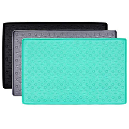 Silicone Cat & Dog Bowl Mat, Non-Slip Pet Feeding Mat - Waterproof Dog & Cat Placemat (18.5"x11.8", Mint Green Paw Pattern) - color: Mint Green Paw Pattern, size: 18.5"x11.8"