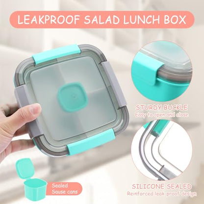 3 Pcs Salad Lunch Container with 3 Compartment, 50 oz Salad Lunch Container for adults, Leakproof Salads Bowl for Toppings, Snacks (Pink,Blue,Green)