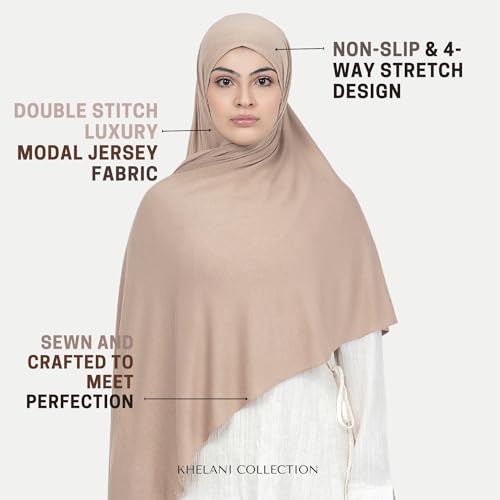 KHELANI Premium Modal Jersey Hijab, Luxury Lightweight Non Slip Stretchy Jersey Head Scarf for Muslim Women, Soft Shawls Wrap - color: Tan Sand