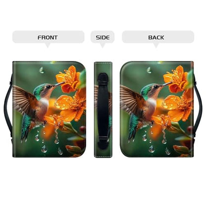 PU Leather Bible Cover with Handle & Pockets, Large Capacity Bible Case, Water-Resistant Scripture Organizer Bag with Bonus Card Holder, Christian Gift for Women & Men, Hummingbird - color: Hummingbird