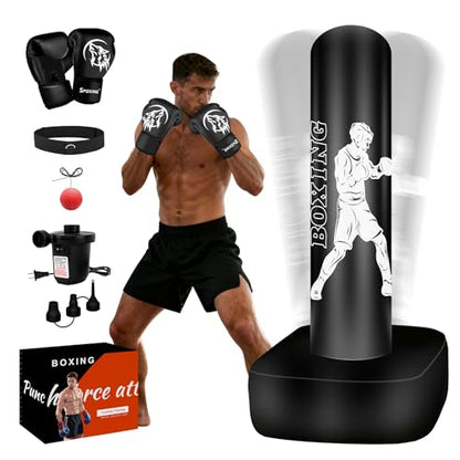 Freestanding Punching Bag for Adults, 70" Heavy Bag Inflatable Boxing Bag, Boxing Equipment Bag with Stand, Kickboxing Bag for Training Gym MMA Muay Thai Fitness - color: White Athlete - Includes Accessories