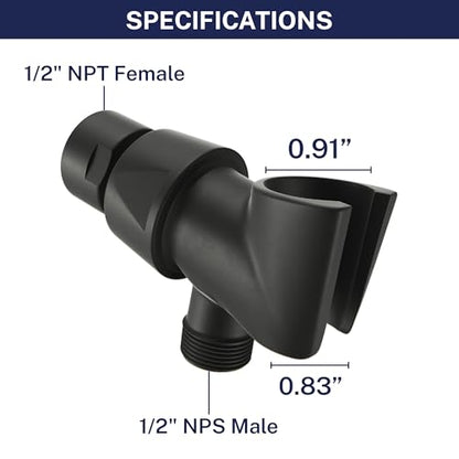 HammerHead Showers® Solid Metal Handheld Shower Head Holder - Matte Black - Adjustable Shower Wand Holder with Universal Wall Hook Bracket and Brass Pivot Ball - Hand Held Shower Head Holder - color: Matte Black