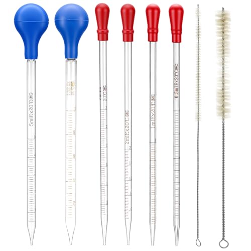 QWORK Glass Pipette Set with Cleaning Brushes – 0.5ml to 10ml for Teaching Labs, DIY Mixing & Liquid Transfer, 0.5ml 1ml 2ml 3ml 5ml 10ml