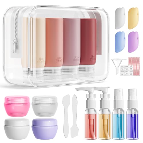 Muslish 21 Pack Travel Bottles for Toiletries, Leak-Proof TSA Compliant Silicone Travel Size Containers for Shampoo and Conditioner, BPA Free with Toiletry Bag (Cream) - color: Cream