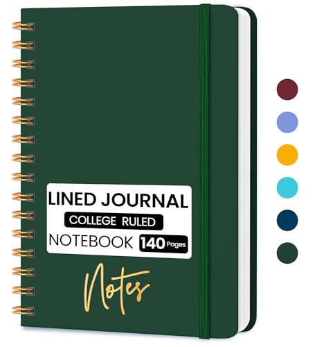 CICPAP Lined Spiral Journal Notebook, A5 College Ruled Notebook for Journaling, Note-Taking, and Daily Planning, Durable Hardcover with an Elegant Design，Dark Green - color: G.Dark Green