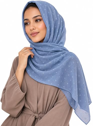 Chiffon Dotted Hijab Scarf for Women, Lightweight Textured Head Wrap Shawl,Soft Muslim Headscarf for Spring Fall - color: Mcmqxf2531-6#hazyblue