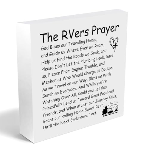 Prayer Wooden Box Sign, Camping Decor for Camper Wood Block Plaque Box Sign RV Accessories Camper Decor for Bathroom Book Shelf, Camping Gifts for Women, Best Friend White - color: The Rvers Prayer