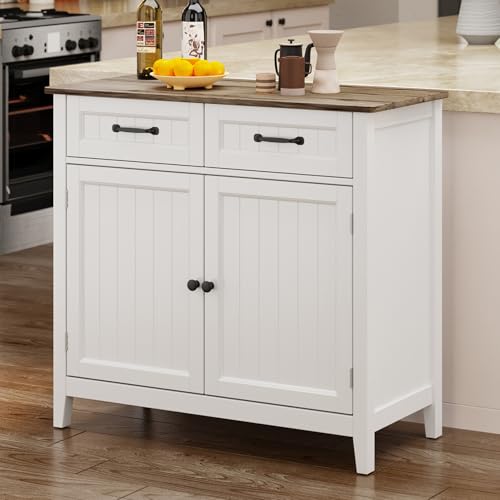 Bealife 32" Buffet Cabinet, Kitchen Island with Storage - Grey | Coffee Bar Cabinet with 2 Drawers and Adjustable Shelf, for Dining Room, Living Room, Entryway - color: Grey