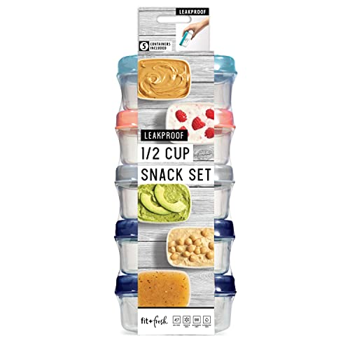 Fit & Fresh Cup Snack Set, Set of 5 Reusable Portion Control Containers, BPA-Free, Microwave/Dishwasher Safe, Multicolored Lids, 9.5" x 4.25" x 3.5", Green - size: 1/2 Cup