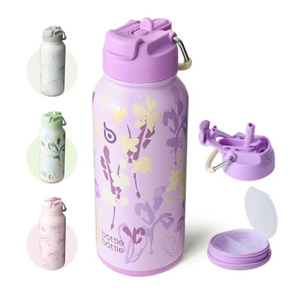 BOTTLE BOTTLE 32oz Insulated Water Bottle with Pill Box | Stainless Steel,Sport Water Bottle, with Straw Dual-use Lid and Pill Box, Design for Gym - color: Purple Grown