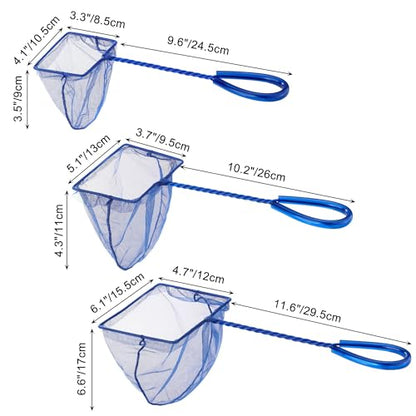 3 Pack Aquarium Net, Multi-Size Fine Quick Fish Catch Nets Extra Soft Nylon Fishing Nets with Plastic Handle for Aquarium Fish Tank Supplies- Blue (4in,5in, 6in) - color: Blue, size: Multi-Size Set: 4"/5"/6" (3-Pack)