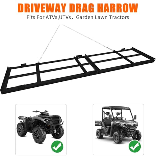 8 FT Drag Harrow Driveway Grader with 6 FT Chain, Heavy Duty Driveway Drag, Tow Behind Lawn Rake for ATV, UTV, Tractor, Mower, Lawn Leveling Tool Gravel, Sand, Soil, Hay, Black - size: 8 Ft