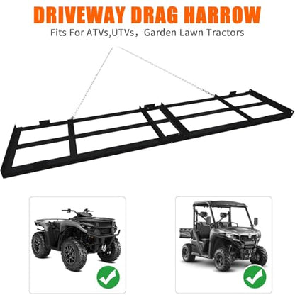 8 FT Drag Harrow Driveway Grader with 6 FT Chain, Heavy Duty Driveway Drag, Tow Behind Lawn Rake for ATV, UTV, Tractor, Mower, Lawn Leveling Tool Gravel, Sand, Soil, Hay, Black - size: 8 Ft