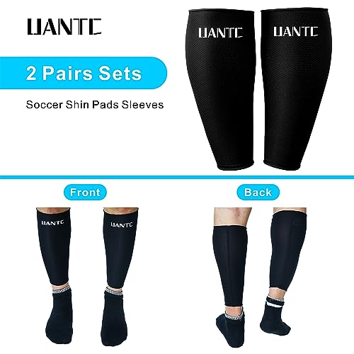 Shin Guards - Soccer Shin Guards with Cushion Protection for Kids/Adults - color: Black,Sleeves 2 Pairs, size: Large