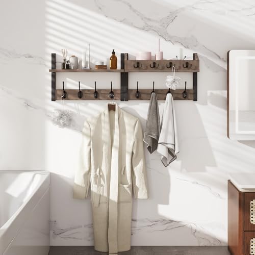 YMYNY 31.5" Coat Rack Wall Mount with Shelf, 4 in 1 Key and Coat Hanger with 12 Metal Hooks, Wall Shelf with Hooks & Mail Holder for Living Room, Bedroom, Silver Gray, HWS007Y-2 - color: Silver Gray, size: 31.5" - 4-in-1