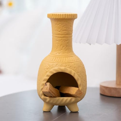 Ceramic Mini Chiminea Palo Santo Burner, Decorative Cone Incense Holder - color: Mexican Palo Santo Holde-yellow