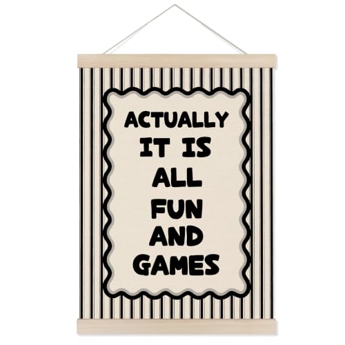 Welshower Retro Black Striped Playroom Poster Hanger Frame, Funny Actually It Is All Fun and Games Wall Art Prints Decor for Kids Boys Girls Playroom Bedroom Nursery, 12x17 Inch - color: Nursery Wall Art 13