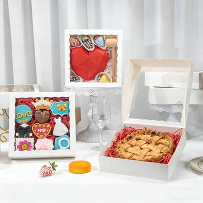 12Pack 9X9X2.5 Inches White Bakery Boxes,Pie Boxes with Clear Window Treat Boxes for Chocolate Strawberries, Pastries, Muffins, Donuts,Cookie,Breakable Heart - color: White