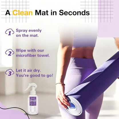 Yoga Mat Cleaner Spray - Powered By Essential Oil,Natural Plant Based | No Sticky Residue | Removes Sweat & Odor | Safe for All Mats(Yoga & Pilates)–Microfiber Towel Included (8.45oz, Lavender) - size: 8.45 Fl Oz (Pack of 1)