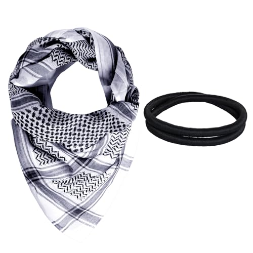 Jmkcoz Arab Shemagh Tactical Desert Keffiyeh Head Scarf Arabic Turban Neck Headwear Wrap Arab Muslim Costume for Men Women - color: Black and White
