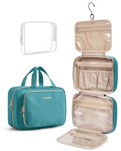 BAGSMART Toiletry Bag Hanging Travel Makeup Organizer with TSA Approved Transparent Cosmetic Bag Makeup Bag for Full Sized Toiletries, Large-Blue - color: Blue, size: Large