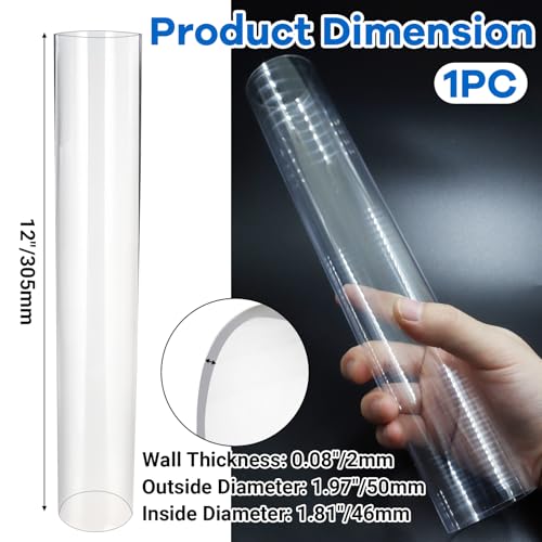 Luomorgo Clear PC Rigid Tubing Pipe, 1 Pack, Round Plastic Tube | 1.81 Inch (46mm) ID x 1.97 Inch (50mm) OD x 12 Inch (305mm) Length, for Fish Tank, Water Pipe & DIY Lighting - size: 46mmx50mm