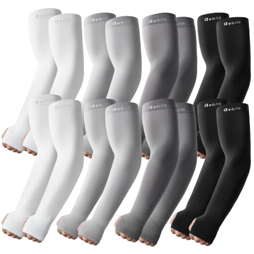 Bebila Arm Sleeves with Thumb Hole for Men Women, Sun Protection UV Cooling Sleeves Outdoor - color: 8 Mix, size: Medium