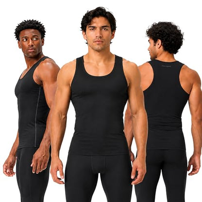 DEVOPS 3 Pack Men's Muscle Dry Fit Compression Tank Top Sleeveless Shirt | Compression Fit, Wicking, 4-Way Stretch, Running, Workout, UPF 50+, Sleeveless - color: Black / Black / Black, size: XX-Large
