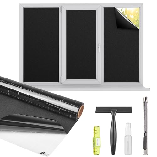 Kromapolis Blackout Film, Total Privacy & Room Darkening, 45.2'' x 393.7'' | Light & Heat Blocking, Static Cling, Removable Black Tint for Daytime Sleep, Frosted Cover for Home Bedroom Nurseries - color: Total Black, size: 45.2In x 393.7In