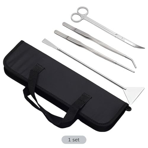 4 Pcs Aquarium Plant Tool Set, Stainless Steel Aquascaping Tools Kit, Aquarium Aquascape Tools with Canvas Bag, Includes Tweezers Scissors Spatula, for Fish Tank Plant