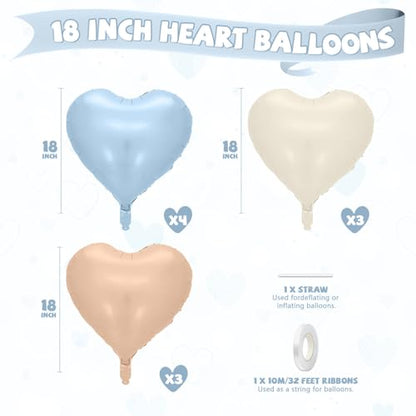 Baby Blue Apricot Heart Balloon, 10PCS Foil for Baby Shower Birthday Party - color: Blue Apricot White