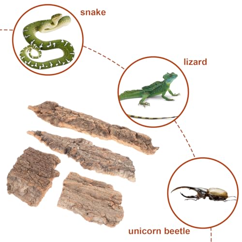 TOYANDONA 4PCS Cork Bark Reptile Hideout: Natural Wood Climbing Platform Reptile Tree Bark Bedding for Lizard Gecko Frog Tortoise, Terrarium Tank Aquarium Landscaping Decor Accessories