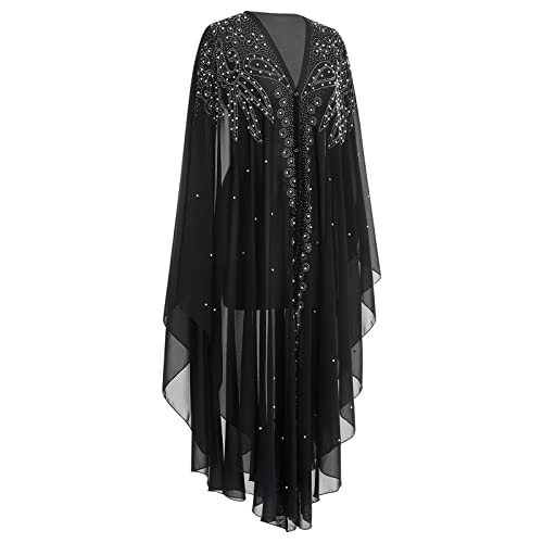 OBEEII Muslim Dress for Women Loose Batwing Sleeved Hooded Beaded Embroidery Long Abaya Dress Kaftan Abayas Islamic Robe - color: Bs07