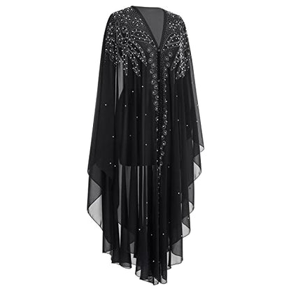 OBEEII Muslim Dress for Women Loose Batwing Sleeved Hooded Beaded Embroidery Long Abaya Dress Kaftan Abayas Islamic Robe - color: Bs07