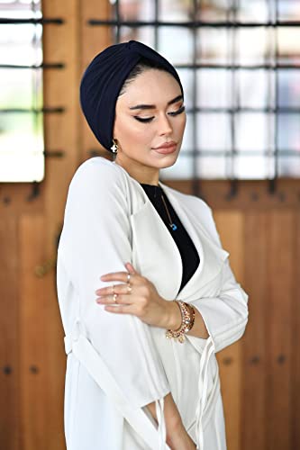 para life Knot Turbans for Women, Breathable Instant Turban|Standard Size Cotton|Pre-tied Scarf, Hijab Cap&Undercap - color: Navy Blue