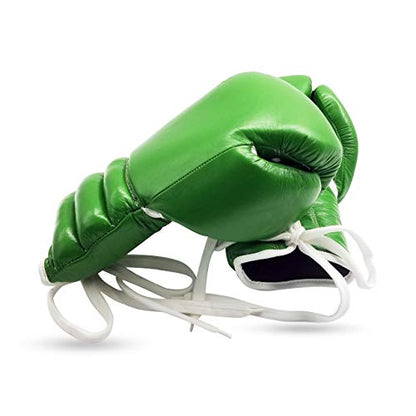 Boxing Glove Grappling, Kickboxing, Training Lace up Fighting Boxing Punching Bag Green Cowhide Leather Boxing Glove Without Logo - size: 16oz