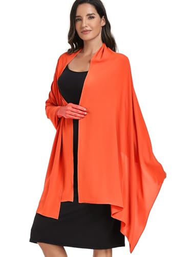 Chiffon Shawl and Wraps for Women Warm Scarves Wedding Evening Bridal Scarfs Pashmina Shawls - color: Orange