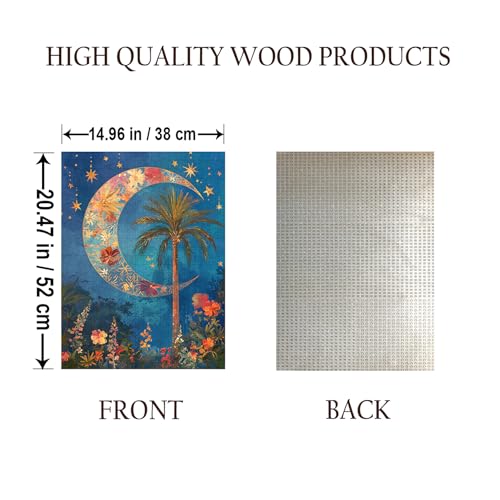 Islamic Crescent Moon Palm Tree Islam Jigsaw Puzzle - 500 Pieces Wooden Puzzle for Adults, Wall Art Gift, Finished Size: 20 x 15 Inch - color: Islamic Crescent Moon Palm Tree - 500 Pieces