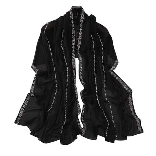 RARITYUS Sparkly Rhinestone Hijab Scarf for Women Silky Chiffon Instant Muslim Islamic Hijab Head Wrap Long Shawls - color: Black