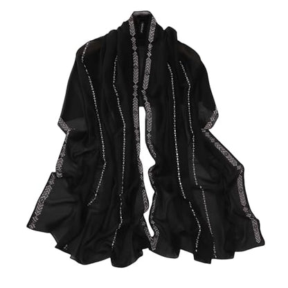 RARITYUS Sparkly Rhinestone Hijab Scarf for Women Silky Chiffon Instant Muslim Islamic Hijab Head Wrap Long Shawls - color: Black