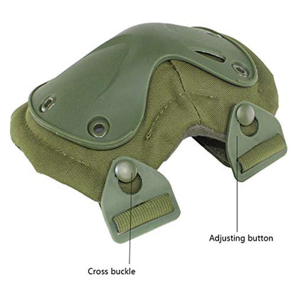 Combat Knee & Elbow Protective Pads Set for Outdoor CS Paintball Game Cycling Safety Skateboarding Gear Skates Knee Protection Guard Pads - color: Green