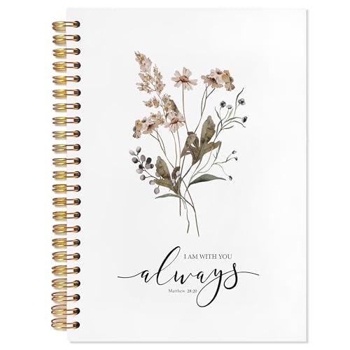 YTRGI Boho Floral Christian Notebook Journal, I Am with You Always Bible Scripture Notebooks for Note Taking, Christian Gifts for Women, Religious Spiral Notebook 5.5x8.3 Inch - color: Greyish green