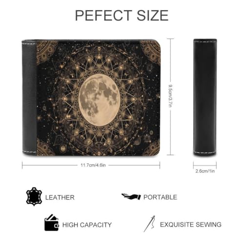 Mandala Moon Bifold Wallet 4.6x3.7 Inch,Slim Compact Folding Wallet with Card Slots And Cash Pocket Lightweight Wallet for Everyday Carry Travel Business - color: Mandala Moon