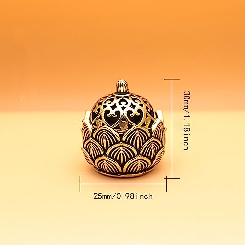 2 Pcs Mini Brass Lotus Flower Incense Holder, Calligraphy Style Closed Incense Burner Desktop Ornament Ash Catcher with Lid for Bedroom Kitchen Teahouse Office Home Decor Yoga Spa Madiation